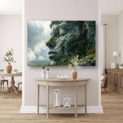 Een Steengezicht Begroeid met Wilde Bloemen canvas met baklijst