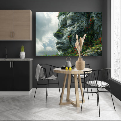 Een Steengezicht Begroeid met Wilde Bloemen canvas met baklijst