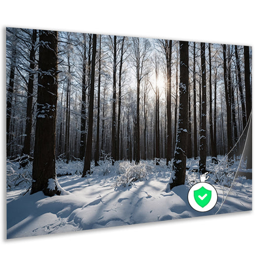 Serene winterbos met besneeuwde bomen poster
