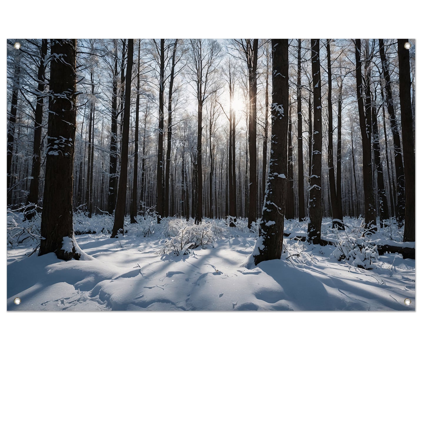 Serene winterbos met besneeuwde bomen tuinposter