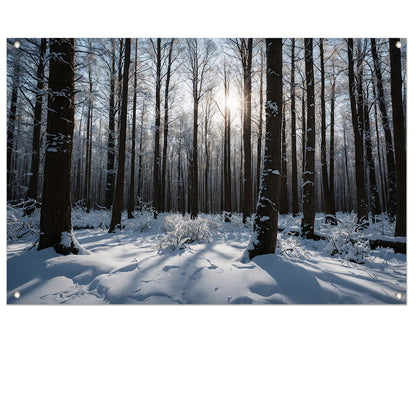 Serene winterbos met besneeuwde bomen tuinposter