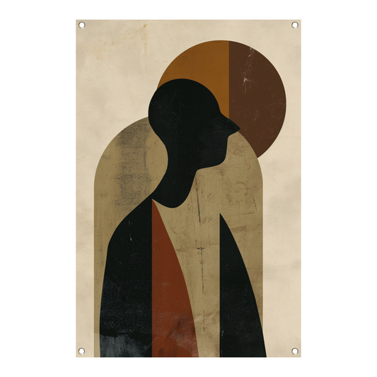 Abstract silhouet met geometrische vormen en neutrale kleuren tuinposter