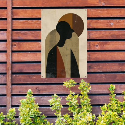 Abstract silhouet met geometrische vormen en neutrale kleuren tuinposter