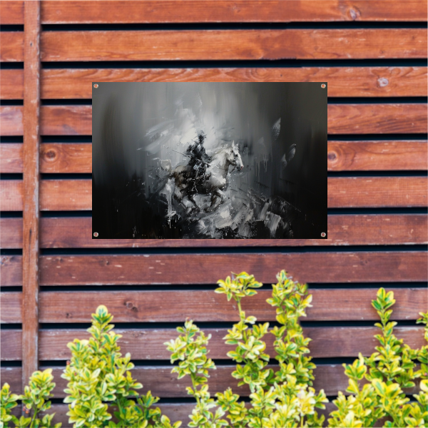 Abstract schilderij van ruiter op paard tuinposter