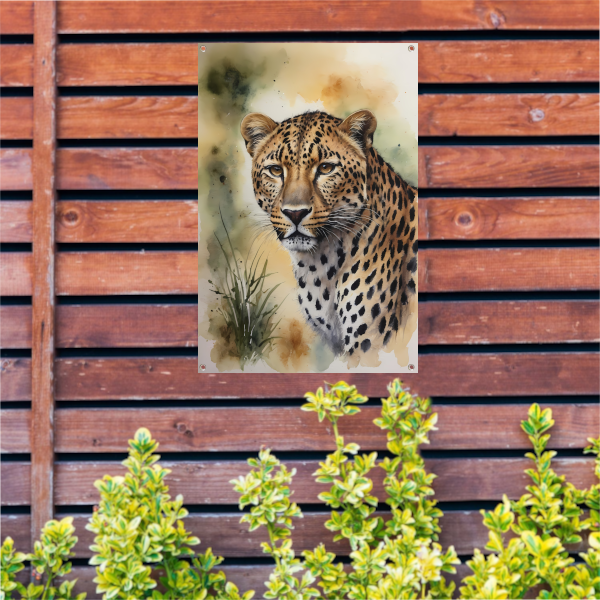 Alert Luipaard in Warme Aquarel Tinten tuinposter