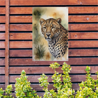 Alert Luipaard in Warme Aquarel Tinten tuinposter