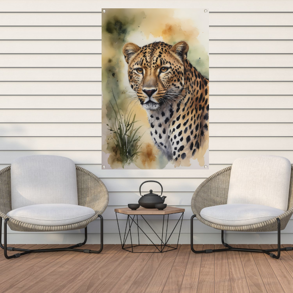 Alert Luipaard in Warme Aquarel Tinten tuinposter