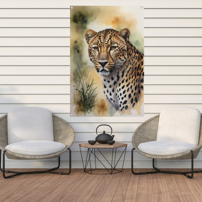 Alert Luipaard in Warme Aquarel Tinten tuinposter