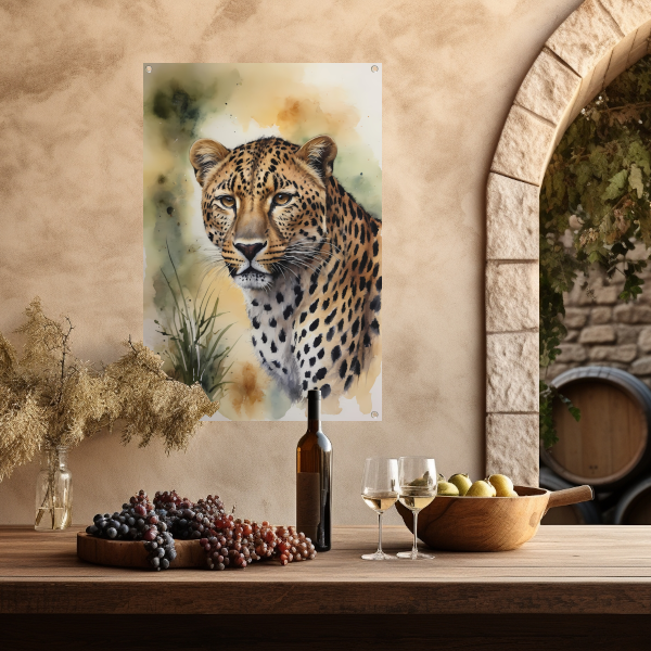 Alert Luipaard in Warme Aquarel Tinten tuinposter