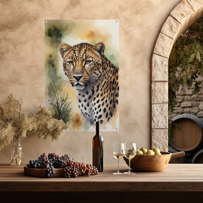 Alert Luipaard in Warme Aquarel Tinten tuinposter