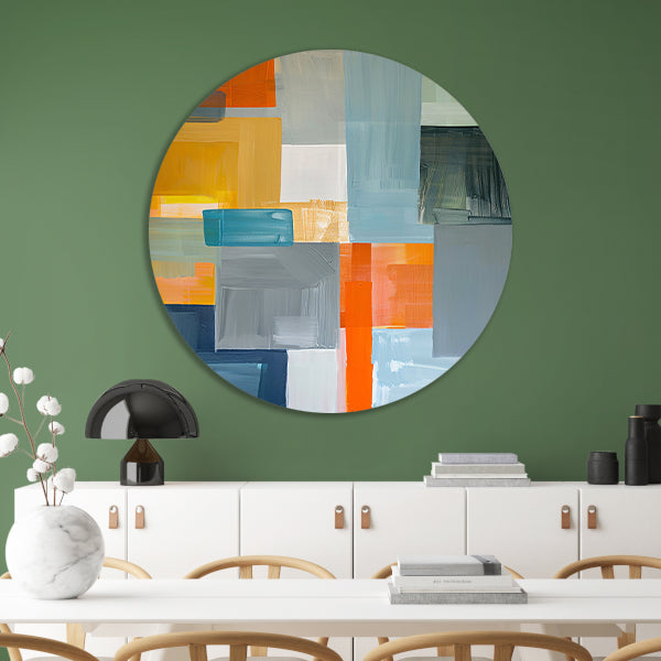 Abstracte geometrische vormen in moderne kleuren aluminium muurcirkel