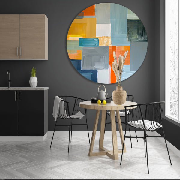 Abstracte geometrische vormen in moderne kleuren aluminium muurcirkel