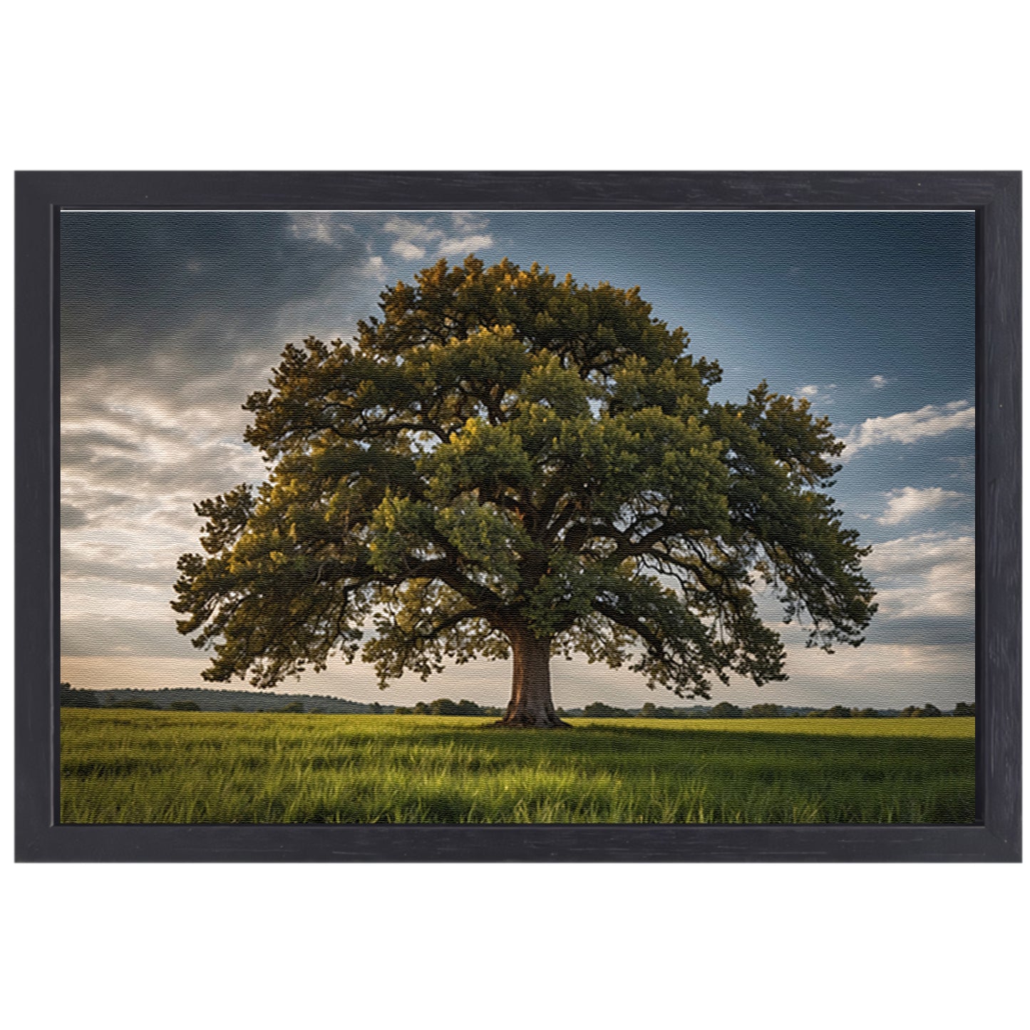 Een majestueuze boom in een groen veld canvas met baklijst