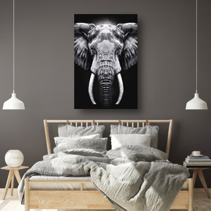 Olifant in monochroom zwart en wit canvas met baklijst