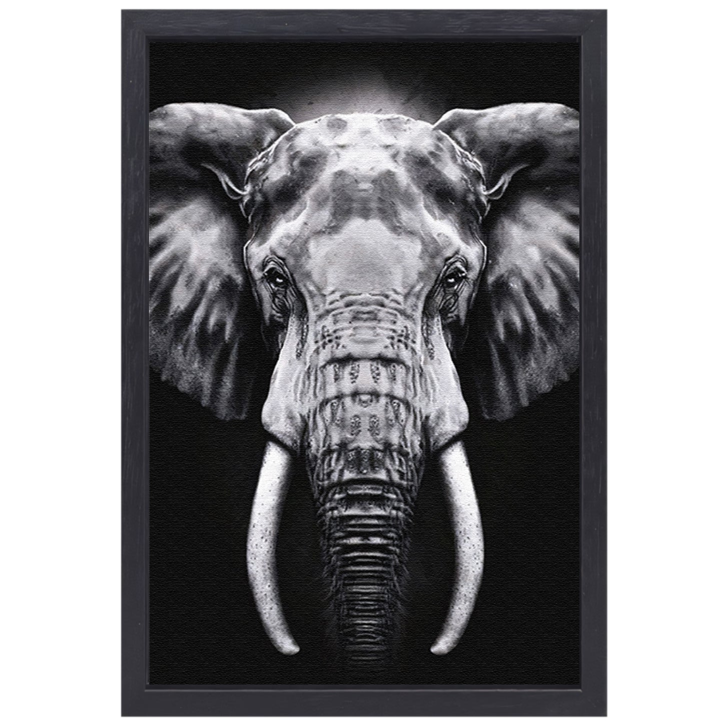 Olifant in monochroom zwart en wit canvas met baklijst