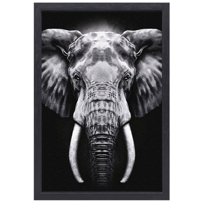 Olifant in monochroom zwart en wit canvas met baklijst