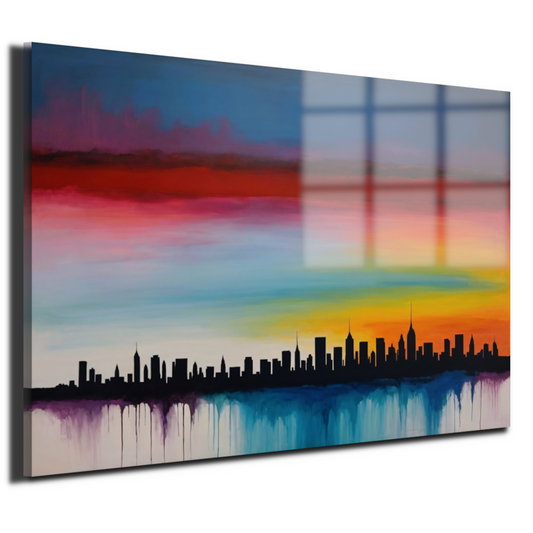 Levendige stedelijke zonsondergang in kleur acrylglas