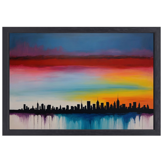 Levendige stedelijke zonsondergang in kleur canvas met baklijst