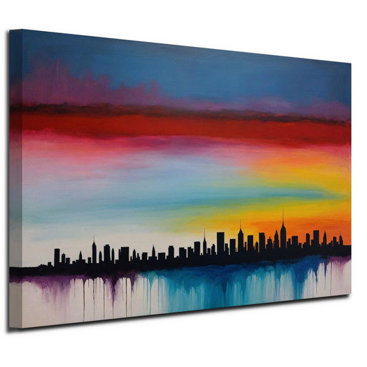 Levendige stedelijke zonsondergang in kleur canvas