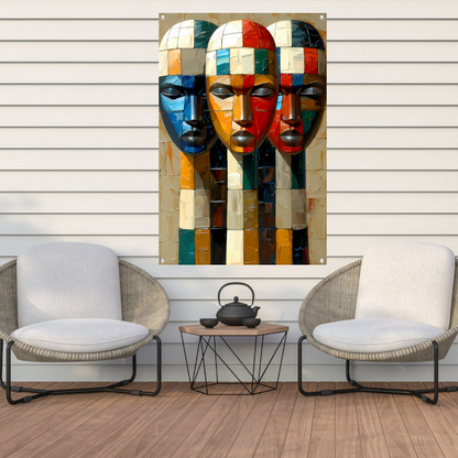 Kleurrijke abstracte maskers met blokken tuinposter