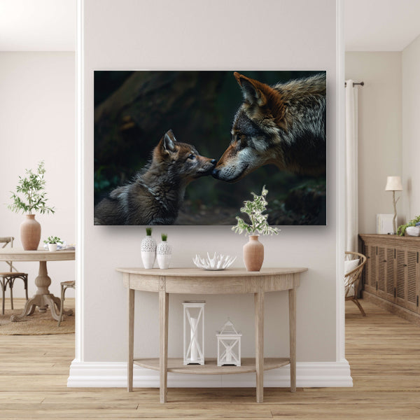 Wolf en welp in het bos canvas