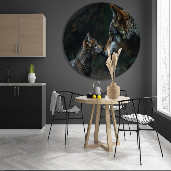 Wolf en welp in het bos aluminium muurcirkel
