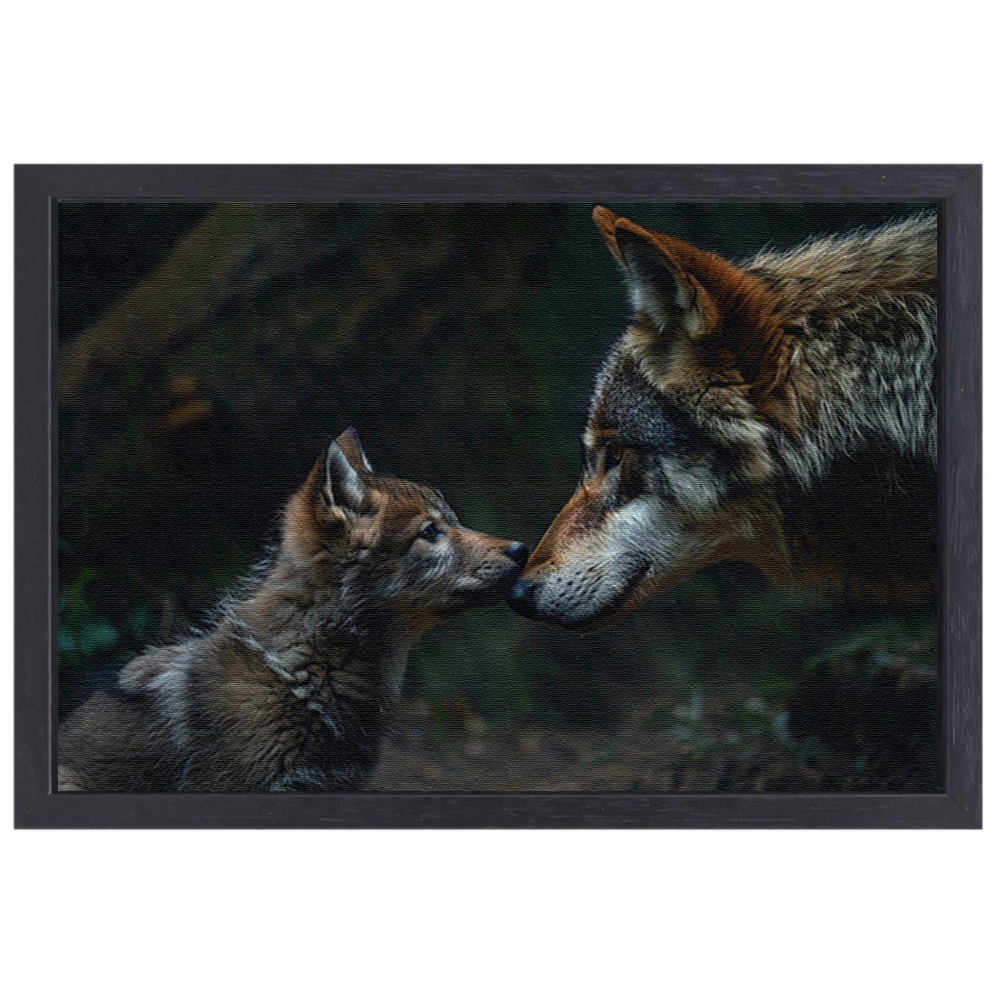 Wolf en welp in het bos canvas met baklijst