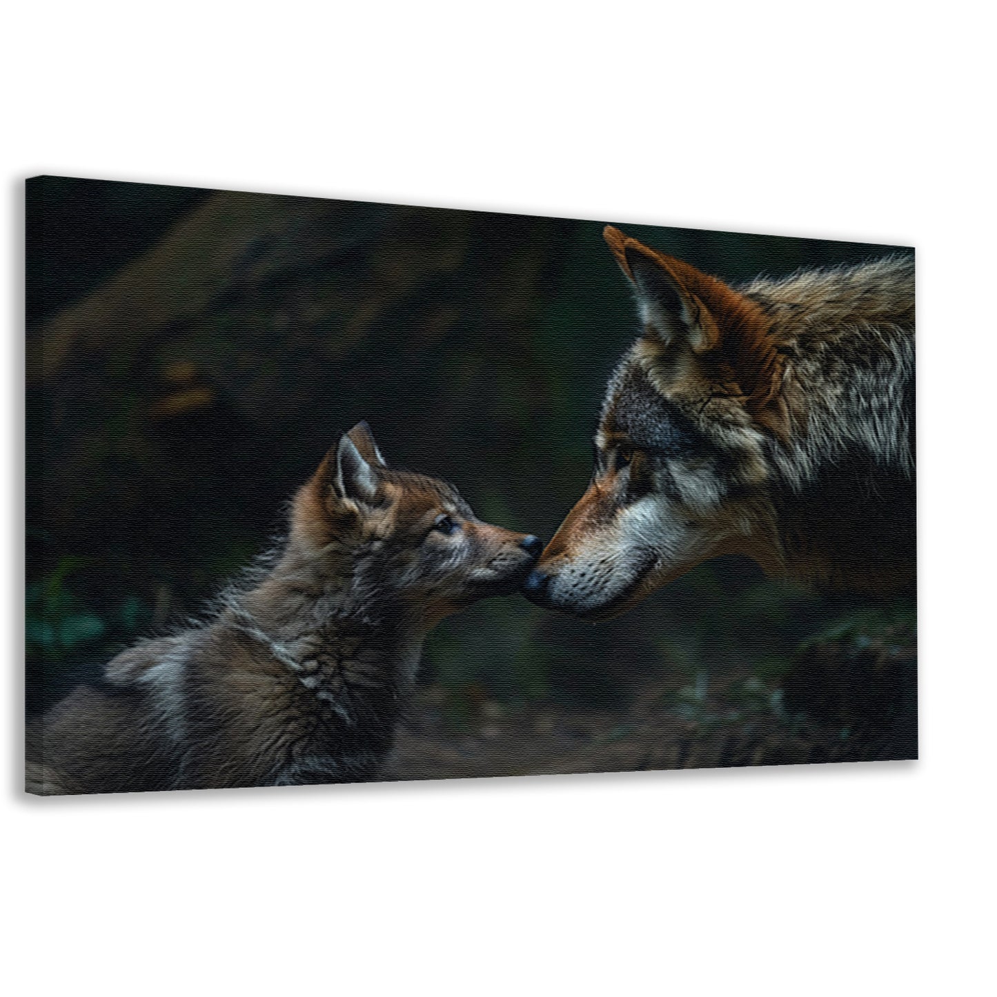 Wolf en welp in het bos canvas