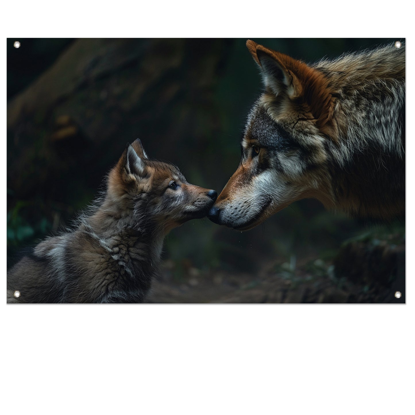Wolf en welp in het bos tuinposter