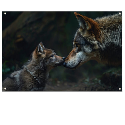 Wolf en welp in het bos tuinposter