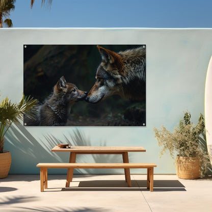 Wolf en welp in het bos tuinposter