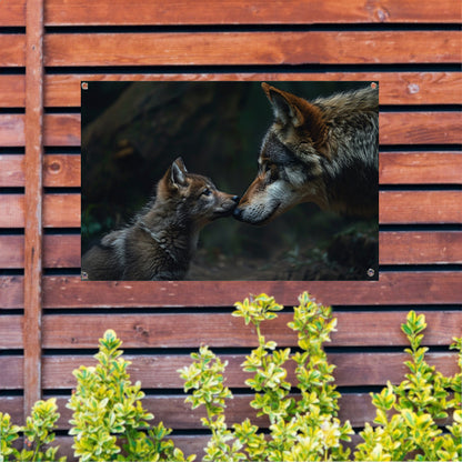 Wolf en welp in het bos tuinposter
