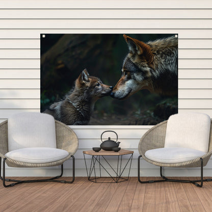 Wolf en welp in het bos tuinposter