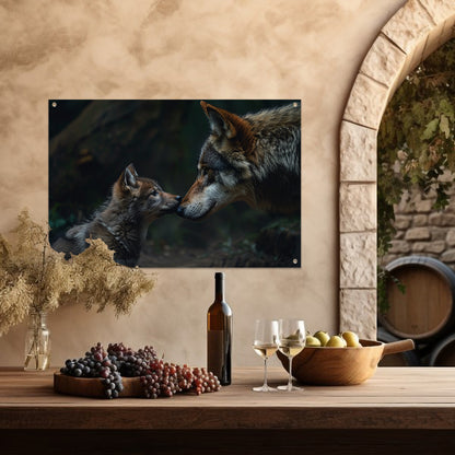 Wolf en welp in het bos tuinposter