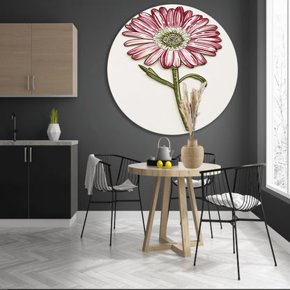 Gedetailleerde aquarel bloem met bladeren forex muurcirkel