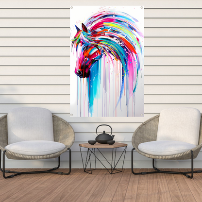 Abstract kleurrijk paardenschilderij voor moderne interieurs tuinposter