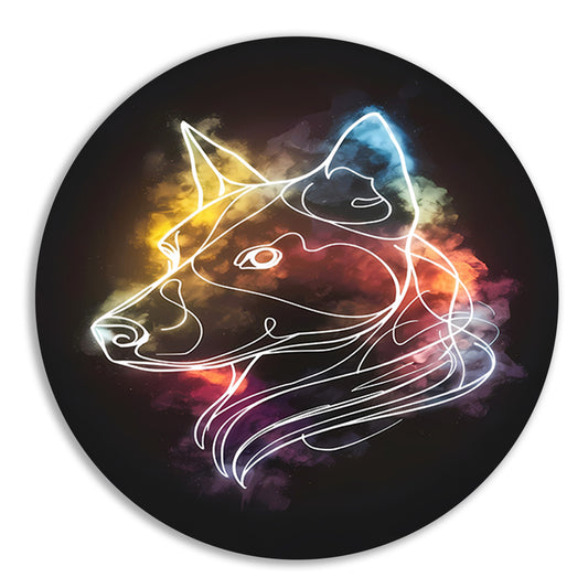 Wolf Silhouet met Abstract Kleurenspectrum aluminium muurcirkel