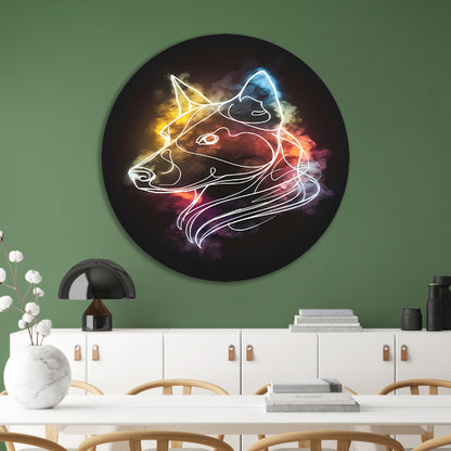 Wolf Silhouet met Abstract Kleurenspectrum aluminium muurcirkel