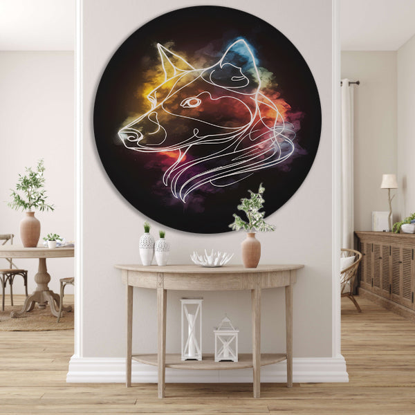Wolf Silhouet met Abstract Kleurenspectrum aluminium muurcirkel