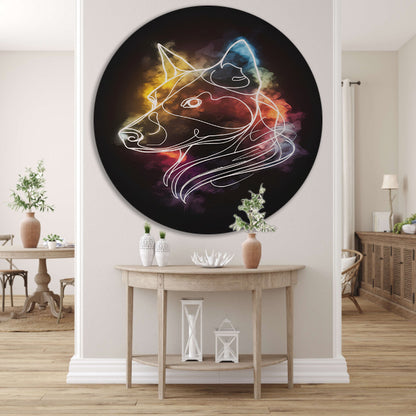 Wolf Silhouet met Abstract Kleurenspectrum aluminium muurcirkel