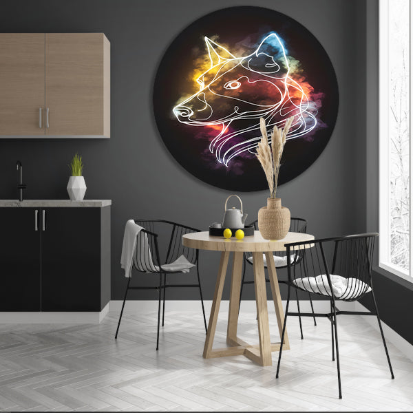 Wolf Silhouet met Abstract Kleurenspectrum aluminium muurcirkel