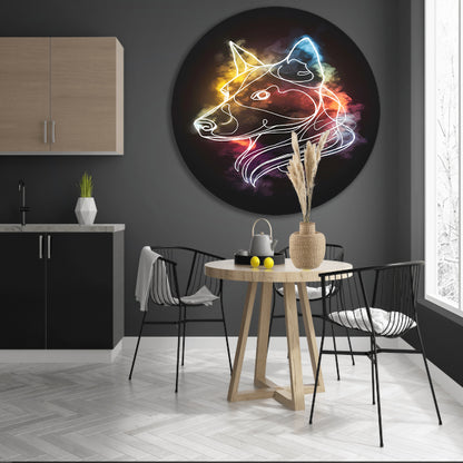 Wolf Silhouet met Abstract Kleurenspectrum aluminium muurcirkel