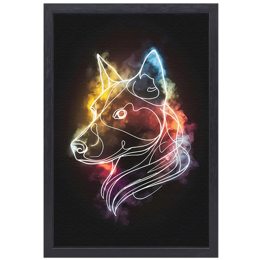 Wolf Silhouet met Abstract Kleurenspectrum canvas met baklijst