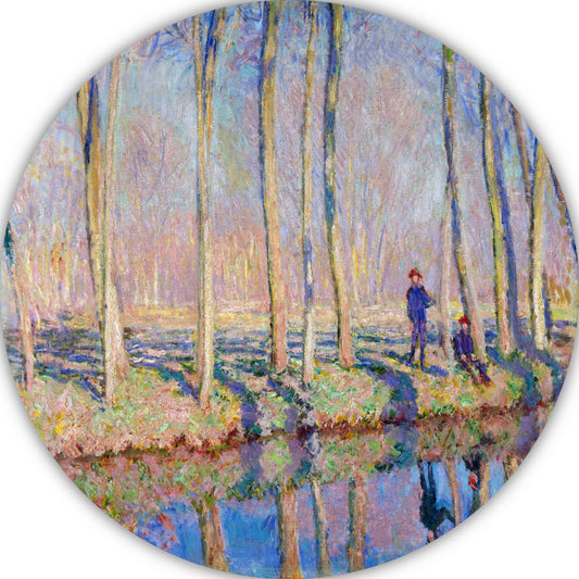 Jean-Pierre Hoschedé en Michel Monet aan de oever van de Epte - Claude Monet aluminium muurcirkel