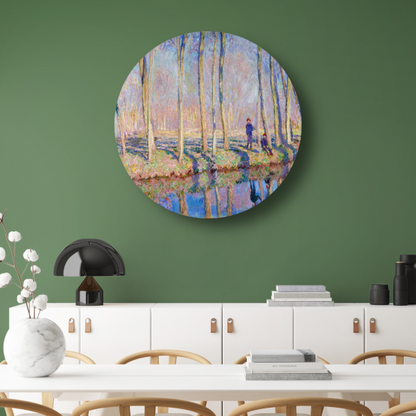 Jean-Pierre Hoschedé en Michel Monet aan de oever van de Epte - Claude Monet aluminium muurcirkel