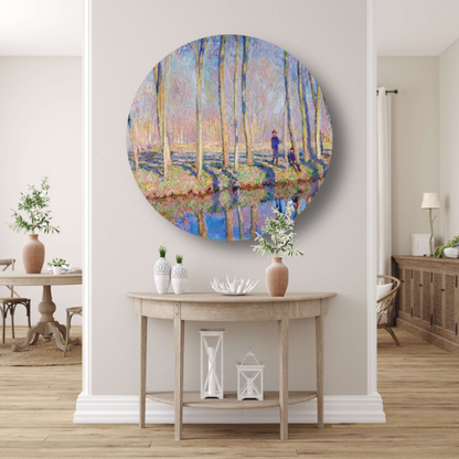 Jean-Pierre Hoschedé en Michel Monet aan de oever van de Epte - Claude Monet aluminium muurcirkel