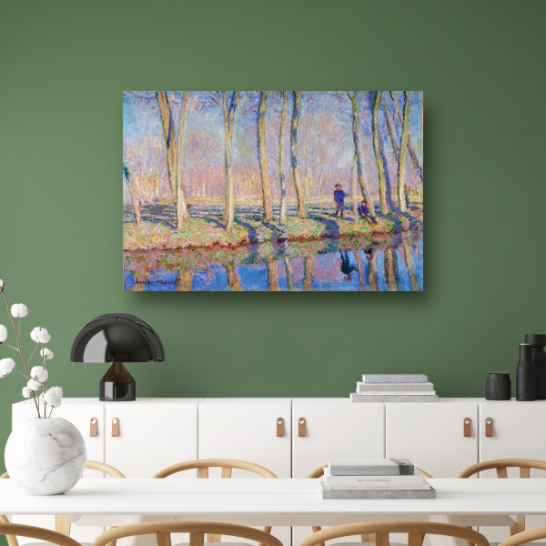 Jean-Pierre Hoschedé en Michel Monet aan de oever van de Epte - Claude Monet canvas met baklijst