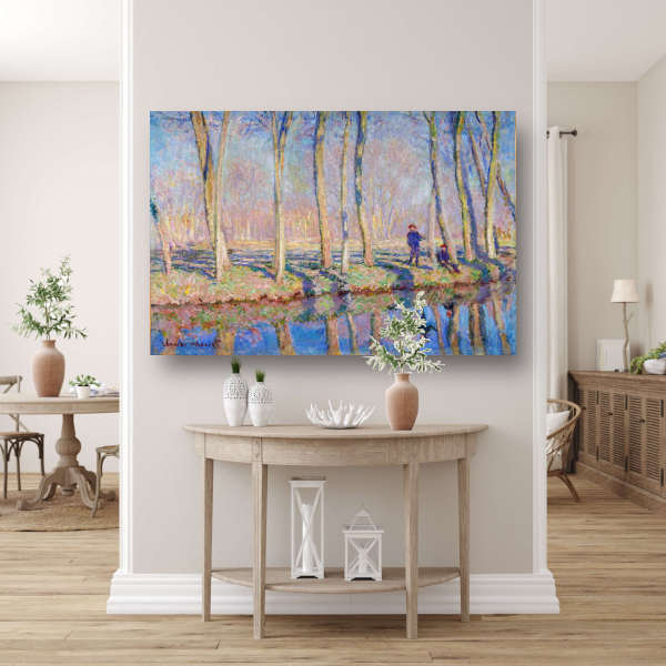 Jean-Pierre Hoschedé en Michel Monet aan de oever van de Epte - Claude Monet canvas met baklijst