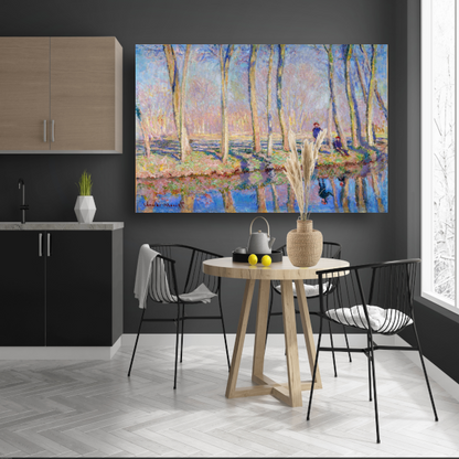 Jean-Pierre Hoschedé en Michel Monet aan de oever van de Epte - Claude Monet canvas met baklijst