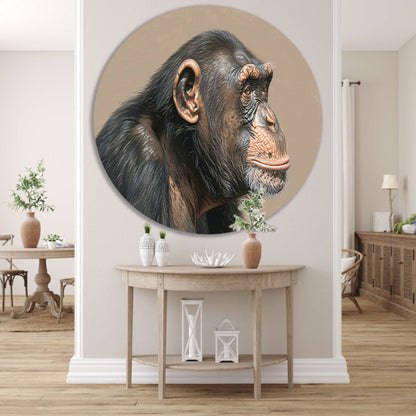 Gedetailleerde realistische aquarel van een aap aluminium muurcirkel